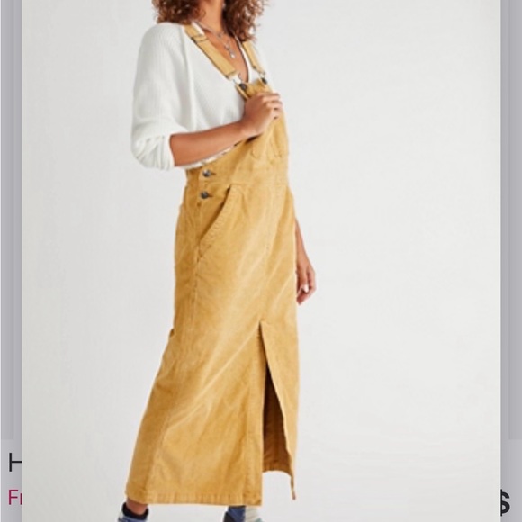 Free People like-new tan/yellow Corduroy skirtall Dress - Picture 3 of 15